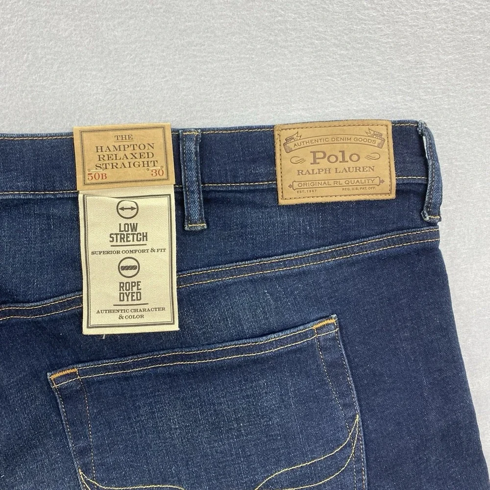 Polo Ralph Lauren Jeans Mens 50Bx30 Blue Denim Pants Hampton Relaxed Straight